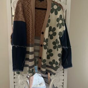 Blue Blush Floral and Chevron Cardigan